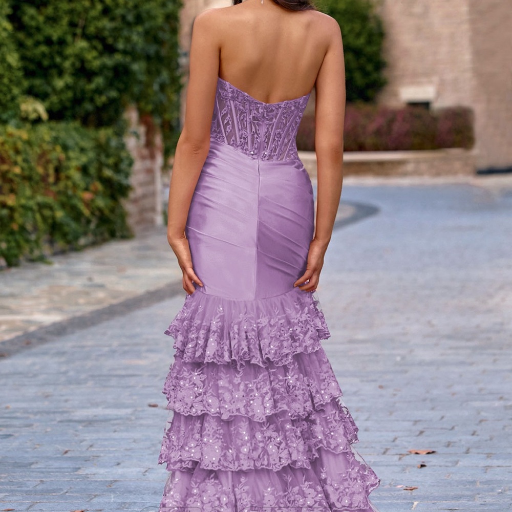 Elegant Purple Strapless Evening Gown